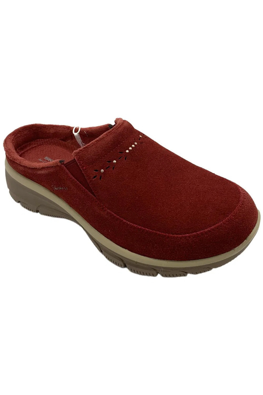 Skechers Women's Easy Going Studded Suede Mules DrkRed - Wide